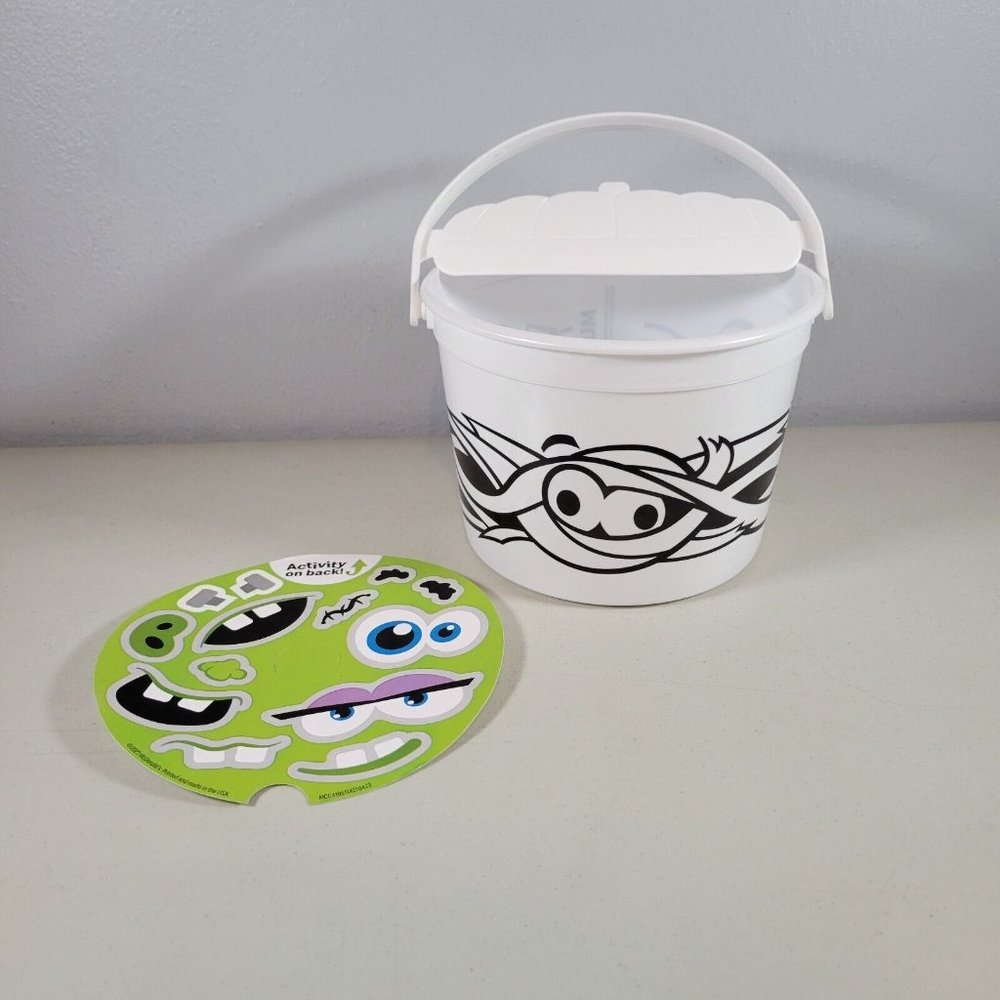 Halloween Bucket Mummy White w/ Frankenstein Stickers 2023 McDonalds Happy Meal
